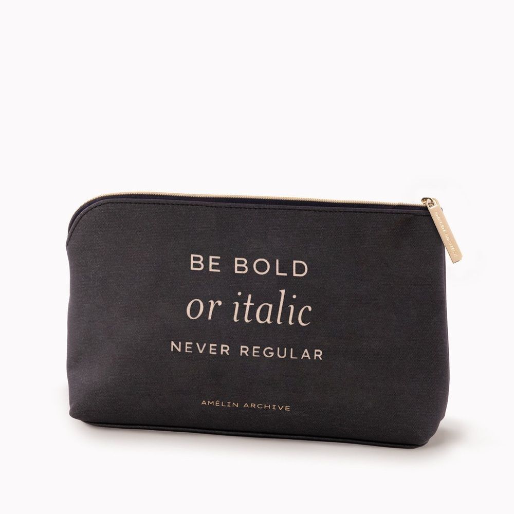 NWT Black 'Be Bold or Italic' Zipper Pouch Unisex